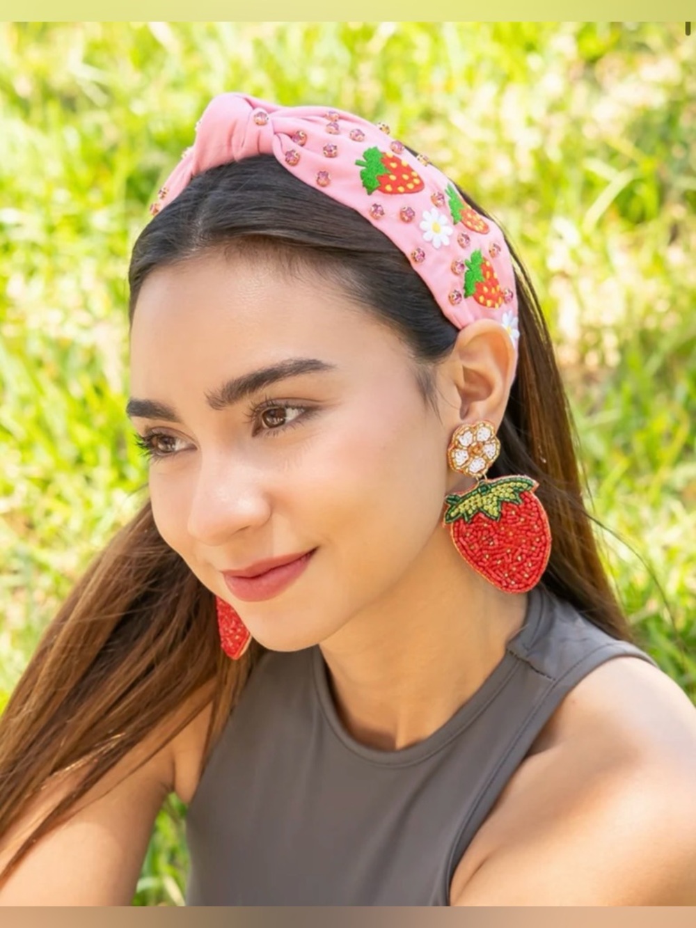 Handcrafted red strawberry beaded earrings